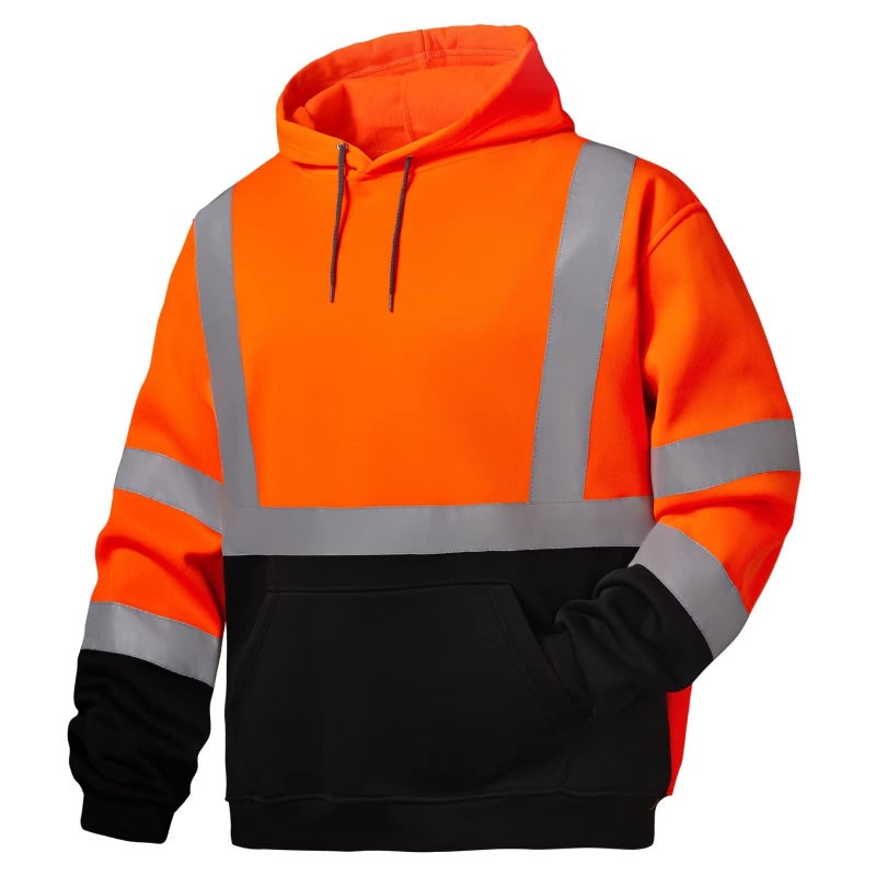 DPSAFETY High Visibility Hoodie For Men, Safety Class 3 Hi Vis Hoodie,Construction Work Sweatshirt,Reflective Hooded Sweatshirt, With Extra large Pocket Orange(2XL) - Image 1